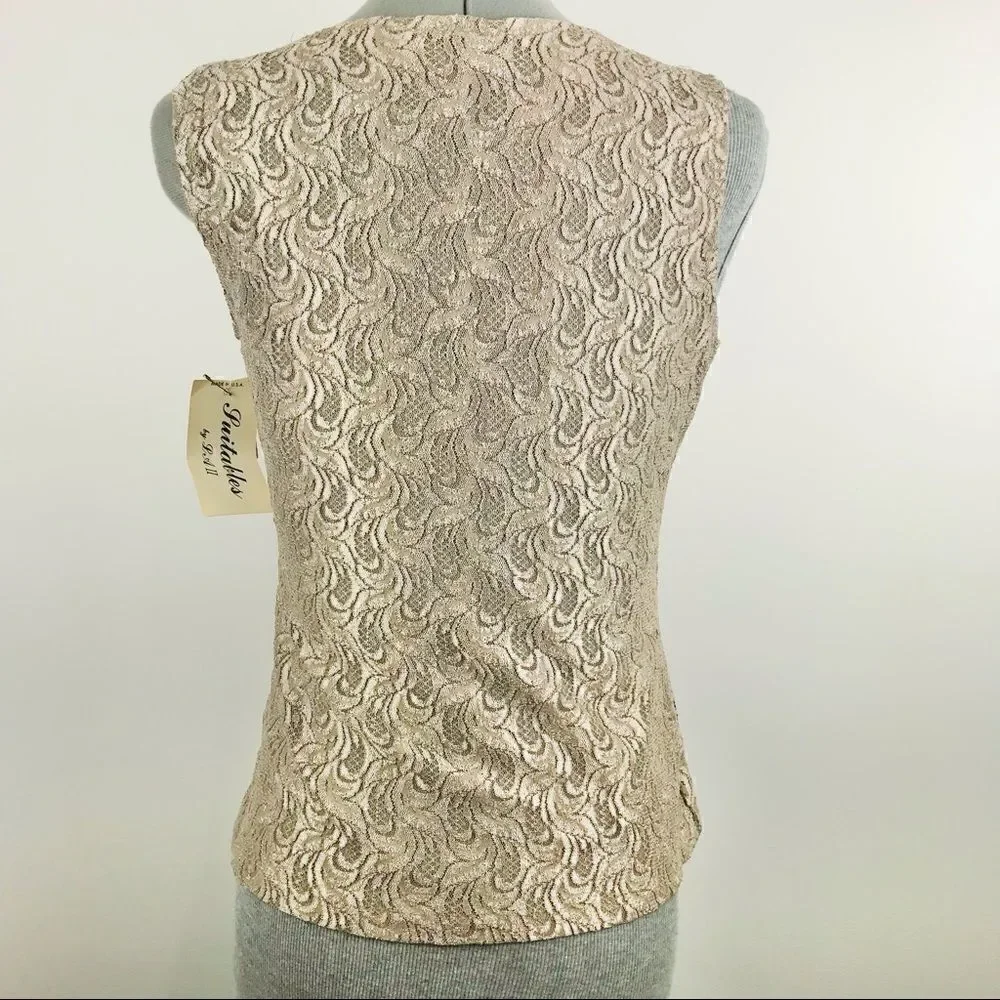 LA II Metallic Gold Lace Sleeveless Camisole Top NEW